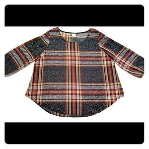 Navy Blue Plaid Print Blouse